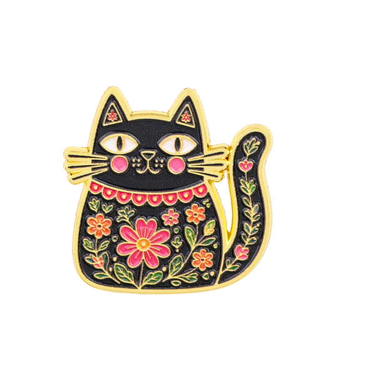 민속 예술 스타일의 꽃무늬 검은 고양이 에나멜 뱃지,  - Good Floral & Wedding Decor Supply Photos 리뷰 및 가격